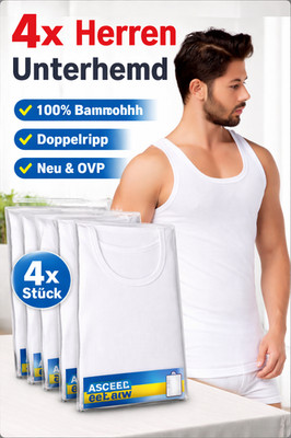 Herren Unterhemd weiß 4 Stück Baumwolle Doppelripp Achselhemd Neu OVP