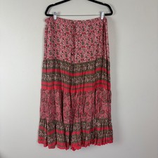 VTG White Stag Womens Coral Floral Paisley Maxi Skirt L 12-14 Bohemian Boho