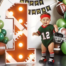 Football 1st-Birthday Decorations Marquee Numbers: Sport Theme 3FT Large Ligh...