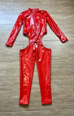 combinaison T38 vinyl rouge intégrale ouverte ajustée zippée au dos 412/ - Photo 1/4