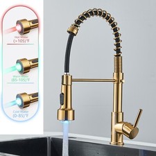 Commercial Gold LED With 360  Swivel Pull Down Sprayer Single Handle Mixer Tap