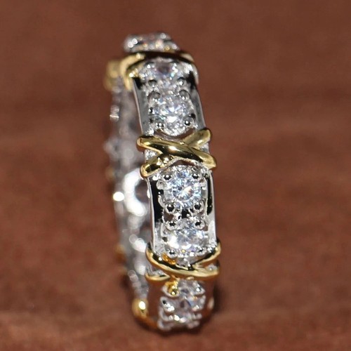 2Ct Round Cut Lab Grown Diamond Women's Eternity Wedding Band 10K Two Tone Gold - Picture 5 of 11