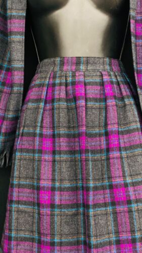 Vintage purple black gray plaid pencil skirt scarf set wool Pendleton high waist - Picture 3 of 9