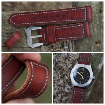 Soft 24 mm Handmade brown leather watch strap Panerai *Ready-Made *US-DutyPaid