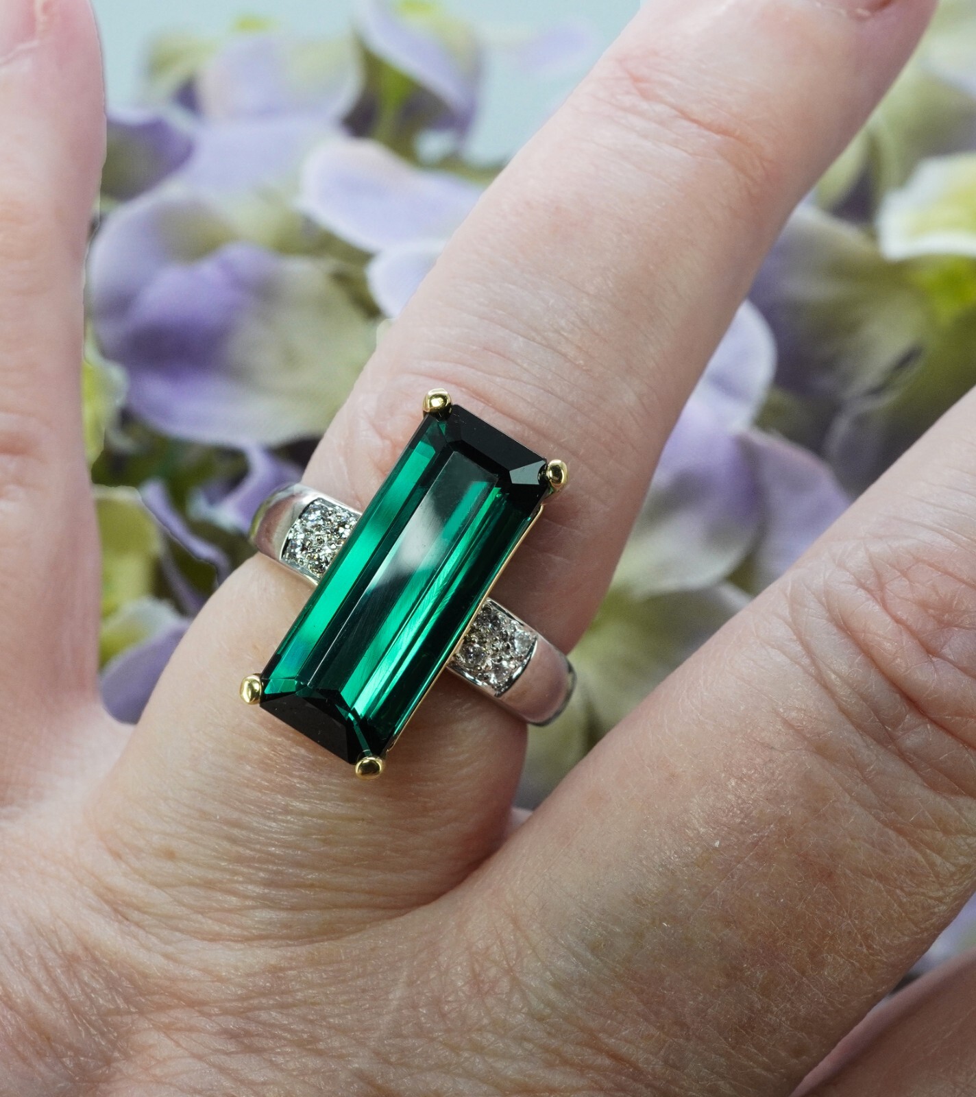 Vintage Kurt Wayne 7ct Green Tourmaline Diamond R… - image 3