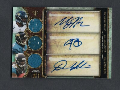 2013 Topps Triple Threads Auto Relic Trios Denard Robinson/MJD/Blackmon /18