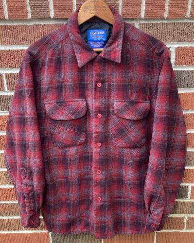 PENDLETON 100% PURE VIRGIN WOOL Men's Red Plaid Flannel Shirt MEDIUM - Foto 1 di 7