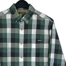 Eddie Bauer TRAVEX Mens M Wicking Polyester Blend Hiking Button Up Check Green