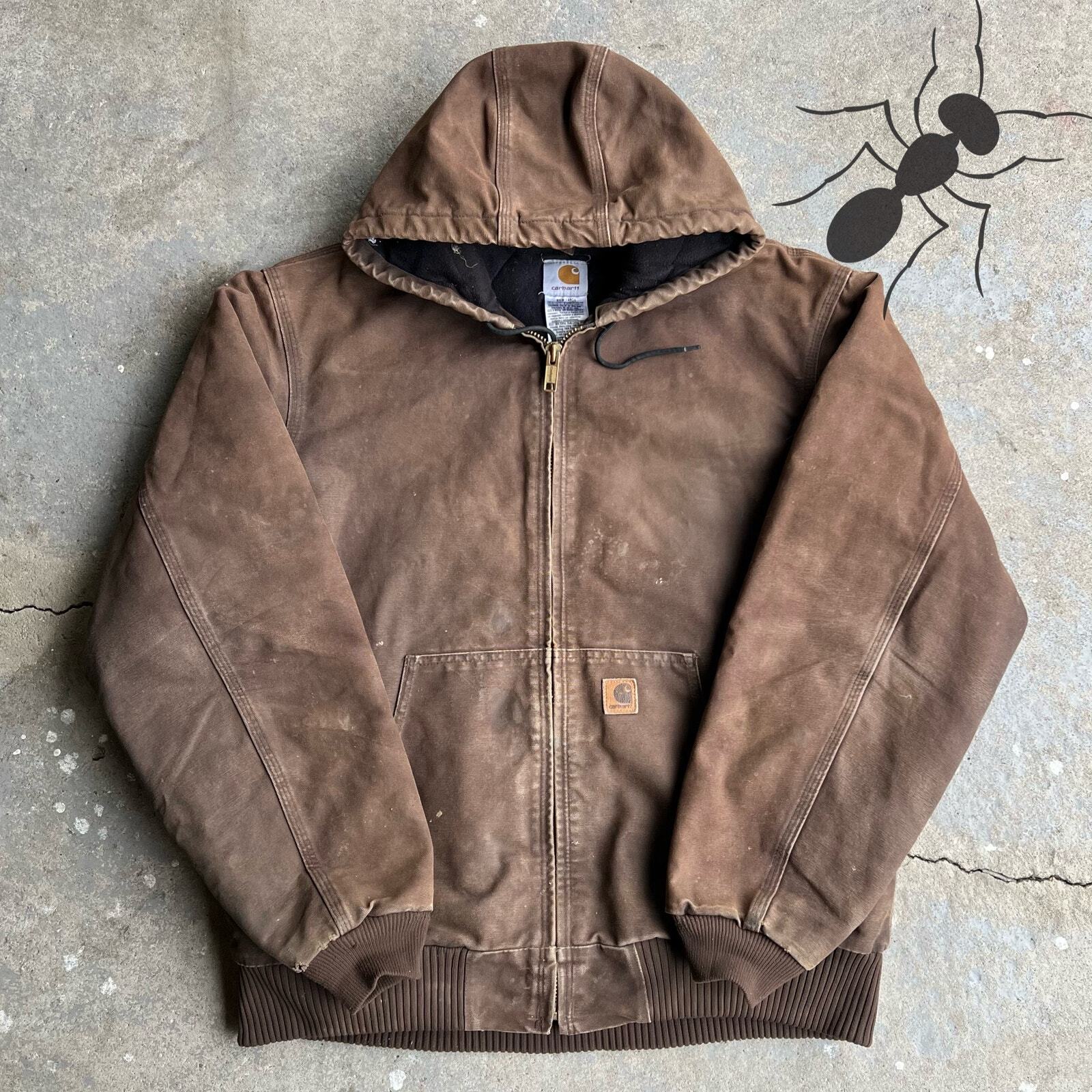 Vintage Y2K Carhartt J130 faded brown hooded work jacket