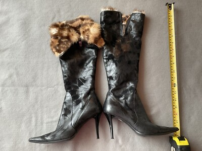 LORIBLU Boots Pointed Toe Leather Black **ABSOLUTELY STUNNING**
