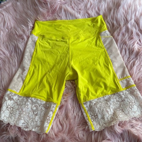 We Are HAH Neon Yellow Lace Trim Biker Shorts - size XS - EUC
