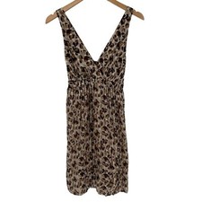 BCBGMaxazria 100% Silk Sleeveless Surplice V-Neck A-Line Dress Leopard Print 2