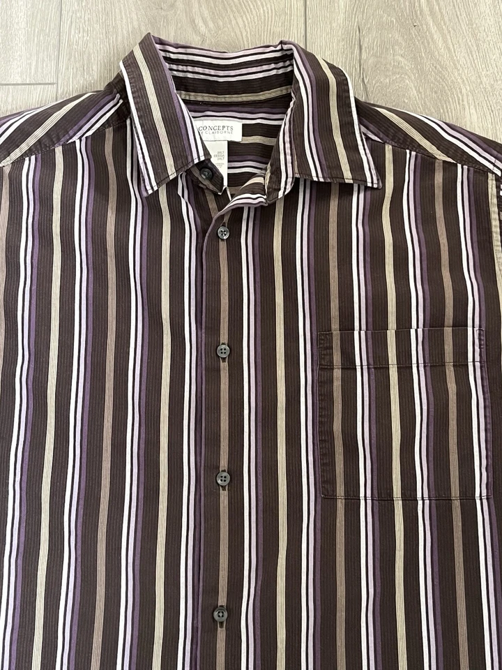 Concepts By Claiborne Striped Dress Shirt Long Sleeve Purple/BrownMens Size 3XLT - Image 2 of 4