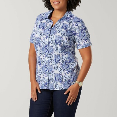 Ladies Plus Blouse Blue Size 1X Paisley Print NWT