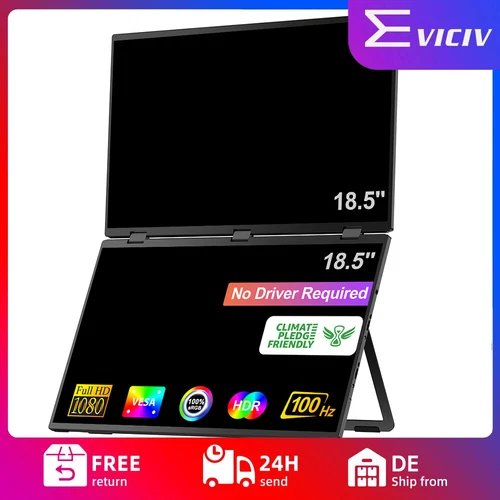 EVICIV UStation Max, 18,5" zusammenklappbarer Dual 1080P 100Hz Portable Monitor