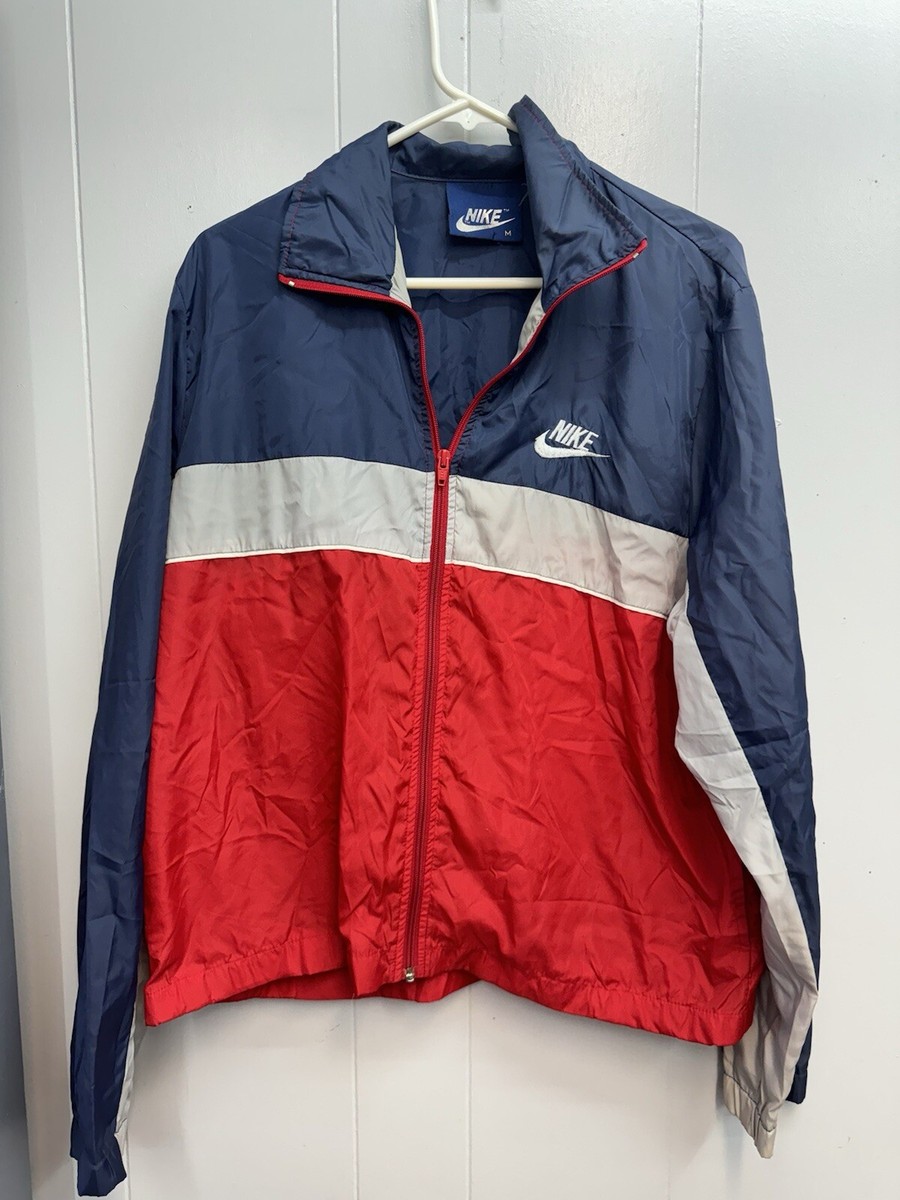 Vintage Nike Jacket Mens M Red Blue Nylon Lightweight Full