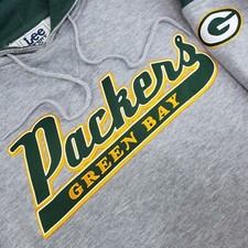 Vintage 90s Lee Sport Green Bay Packers Script Hoodie Sweatshirt Gray Medium NFL