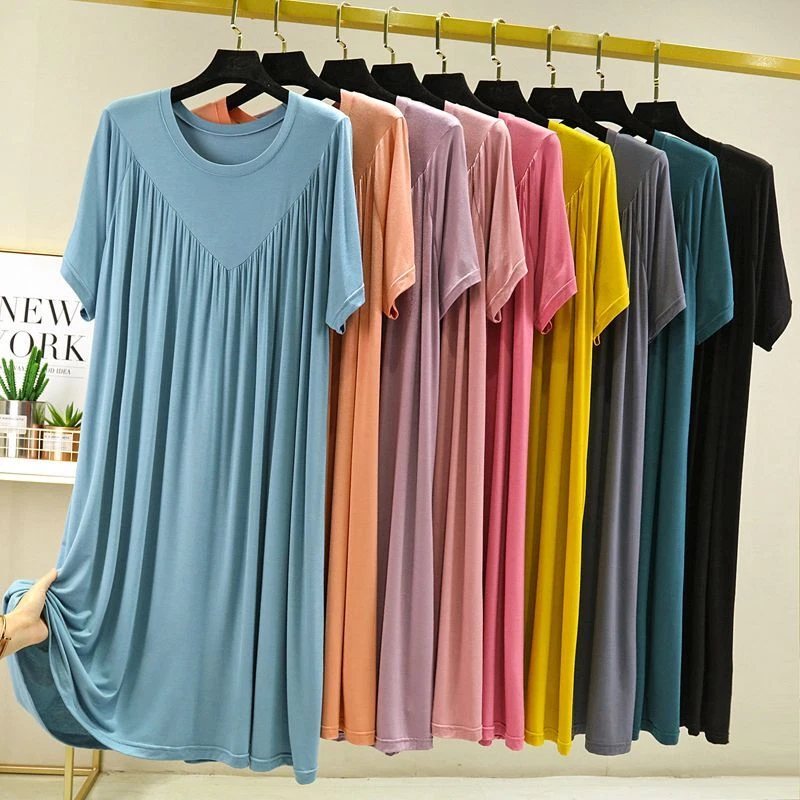 Women Short Sleeve Nightgown Sleep Dress Modal Cotton Sleepwear Nightwear Pajams - Image 3 of 4