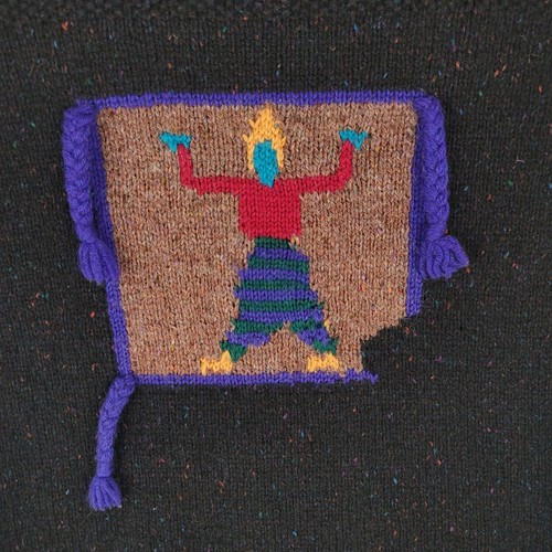 Vintage Womens Sweater Small Black Colorful Knit Wool Handknit Retro 80s 90s Art - Picture 4 of 12