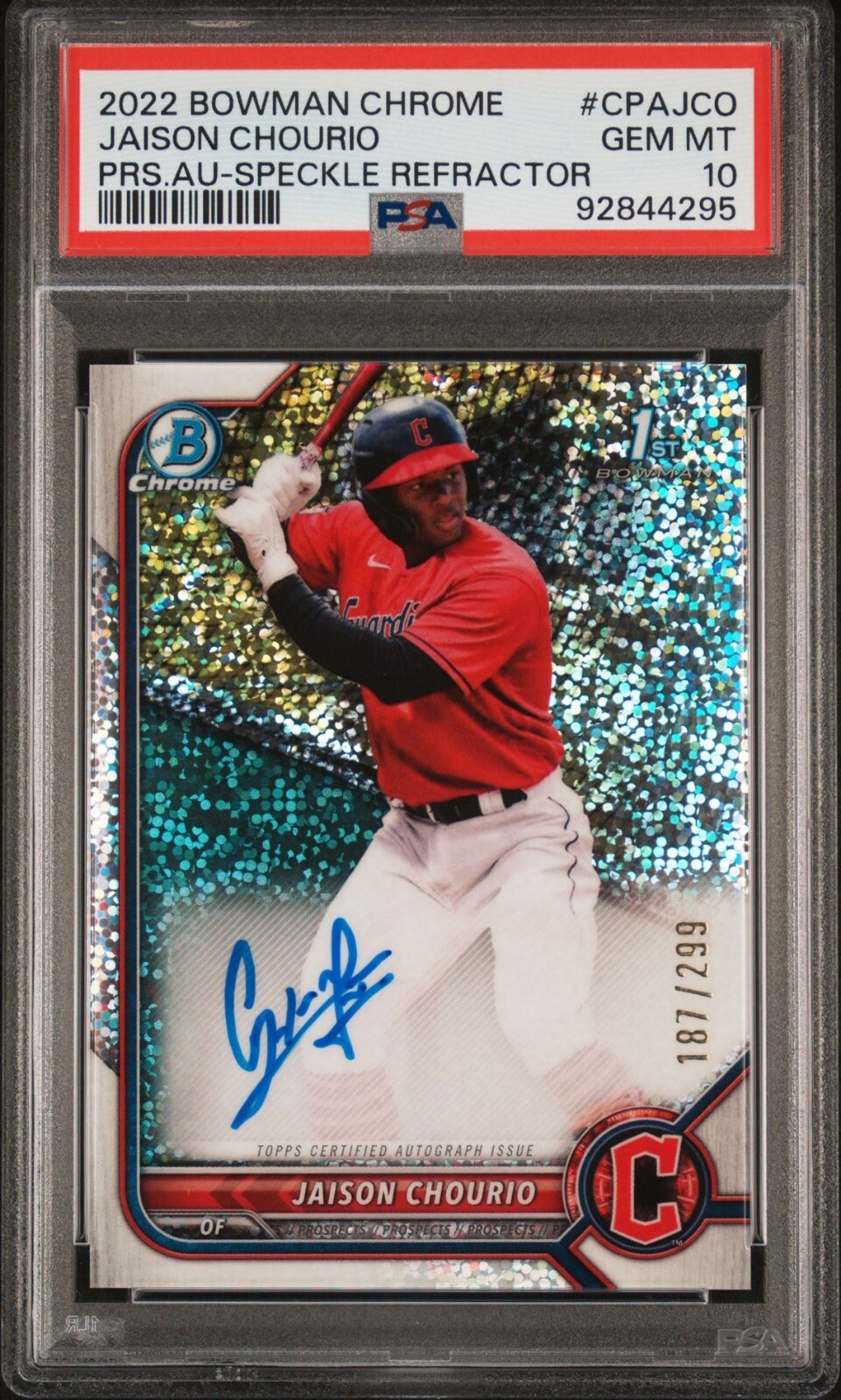 2022 BOWMAN CHROME 1ST SPECKLE REFRACTOR JAISON CHOURIO AUTO /299 PSA 10