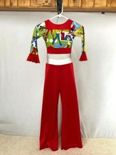 Red  Multi Color Youth Crop Top  Pants Jazz/Tap/Musical Theatre Dance Costume