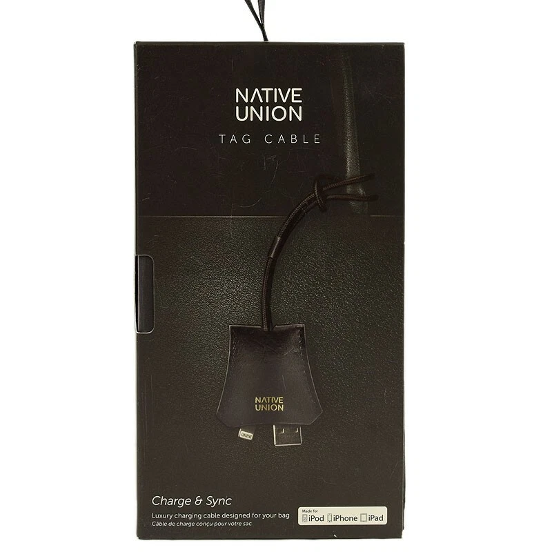 NATIVE UNION Black TAG CABLE Cable USB Leather Clochette For Bag NIB - Image 2 of 4