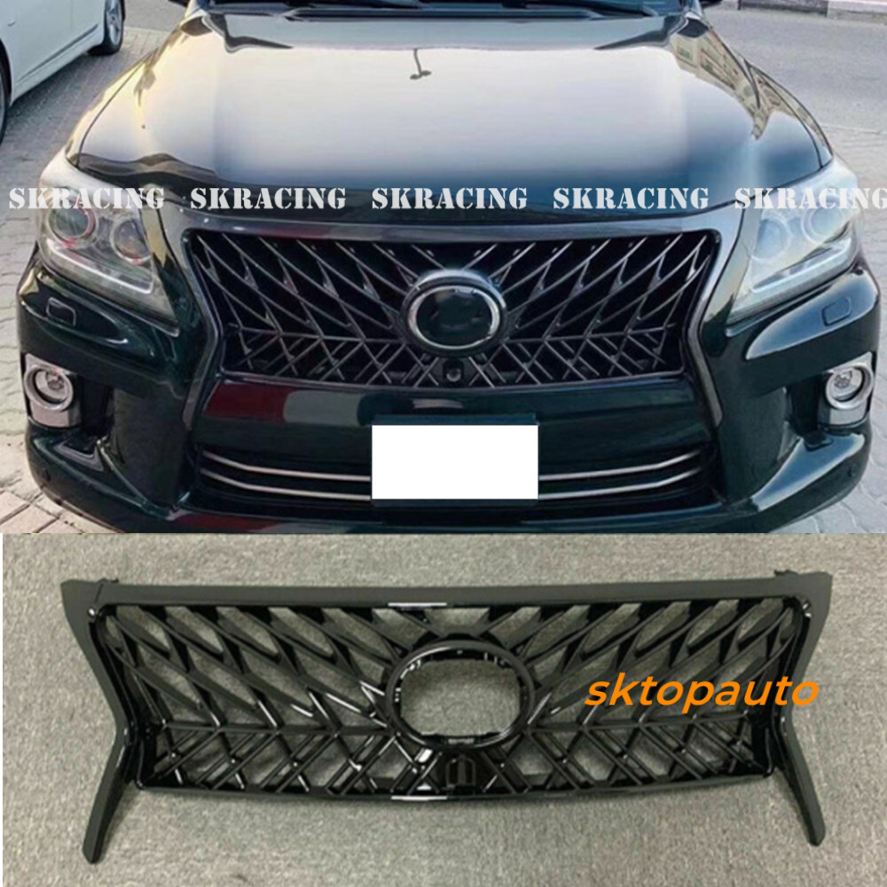 LX570フロントグリル For Lexus LX570 2012-2015 Glossy Black Front Center Bumper