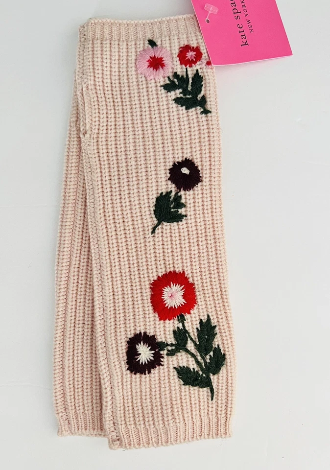 Guantes Kate Spade New York Sin Dedos Bordados Flores Tejidos 100% Lana ROSA Foto 3 de 4
