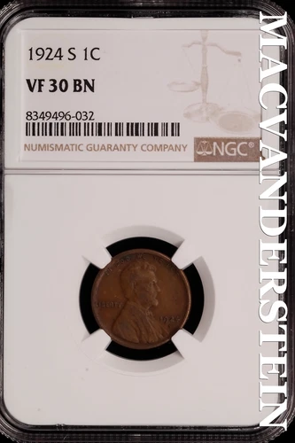 1924-S Lincoln Wheat Cent - NGC VF 30 BN - Scarce  No Reserve  #SLH156
