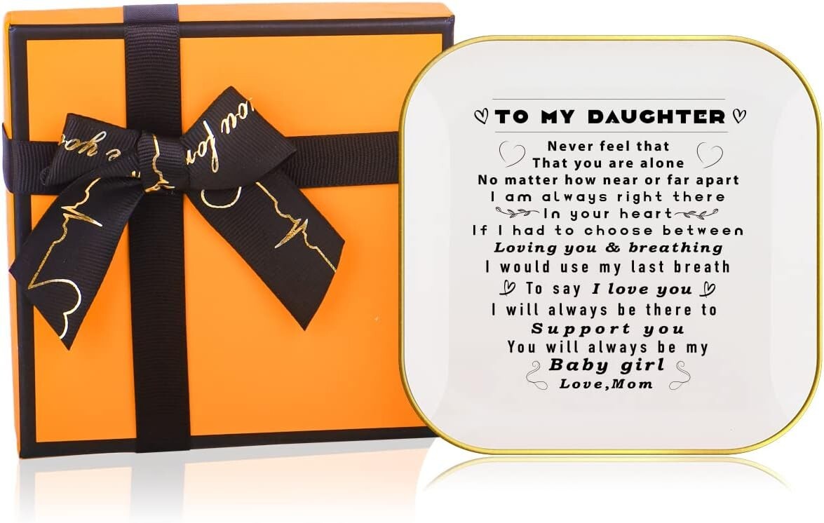 To My Daughter Saying Ceramic Ring Dish Decorative Jewelry Tray