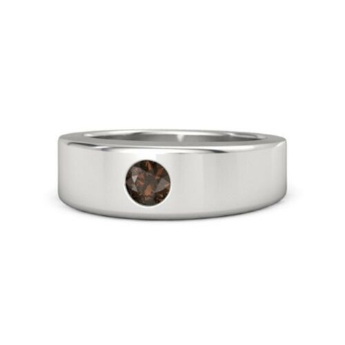 Natural Smoky Quartz Gemstone Ring Band With 925 Sterling Silver For Men's