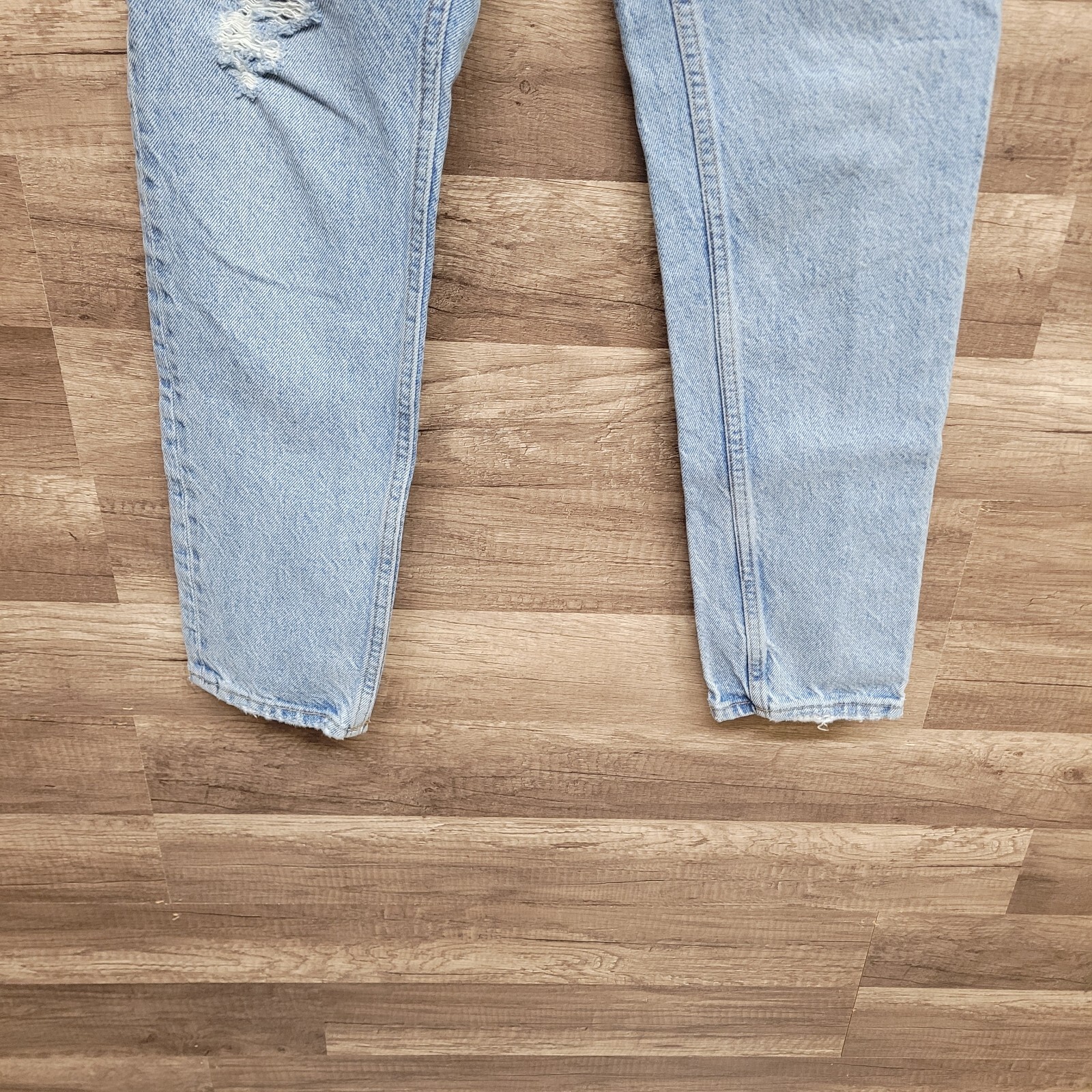 Zara Basic Denim Distressed Straight Tapered Mom … - image 7