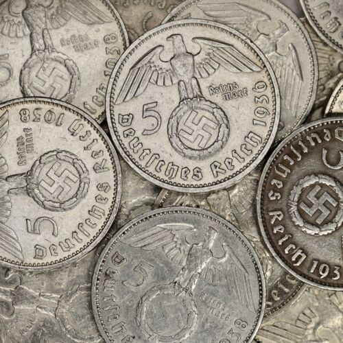 Third Reich WW2 German 5 Reichsmark Hindenburg Silver Coin