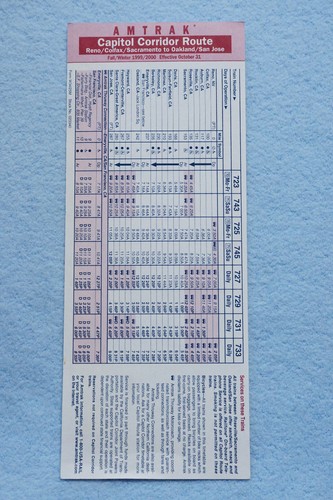 Capitol Corridor Route Card - Fall/Winter 1999 - Picture 2 of 2