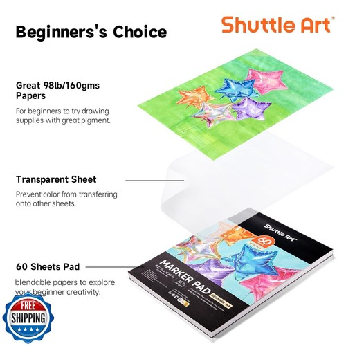 Shuttle Art Marker Pad,11.69”x8.27” Portable A4 Sketchbook, 60 Sheets Drawing - Picture 2 of 5