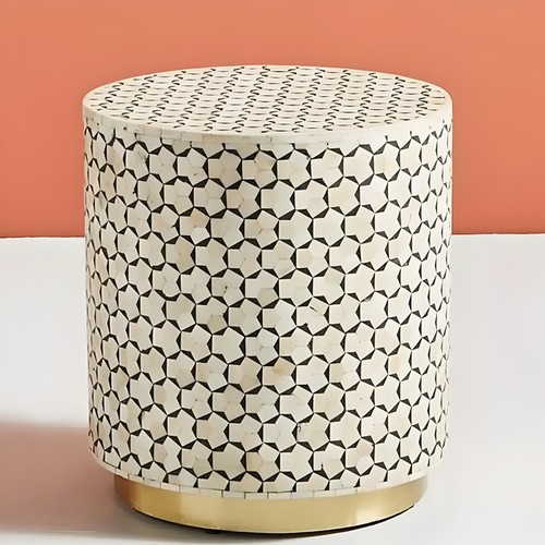 Handmade Bone Inlay Round End Table Modern Side Table, Coffee Table, Sofa Table - Picture 7 of 7