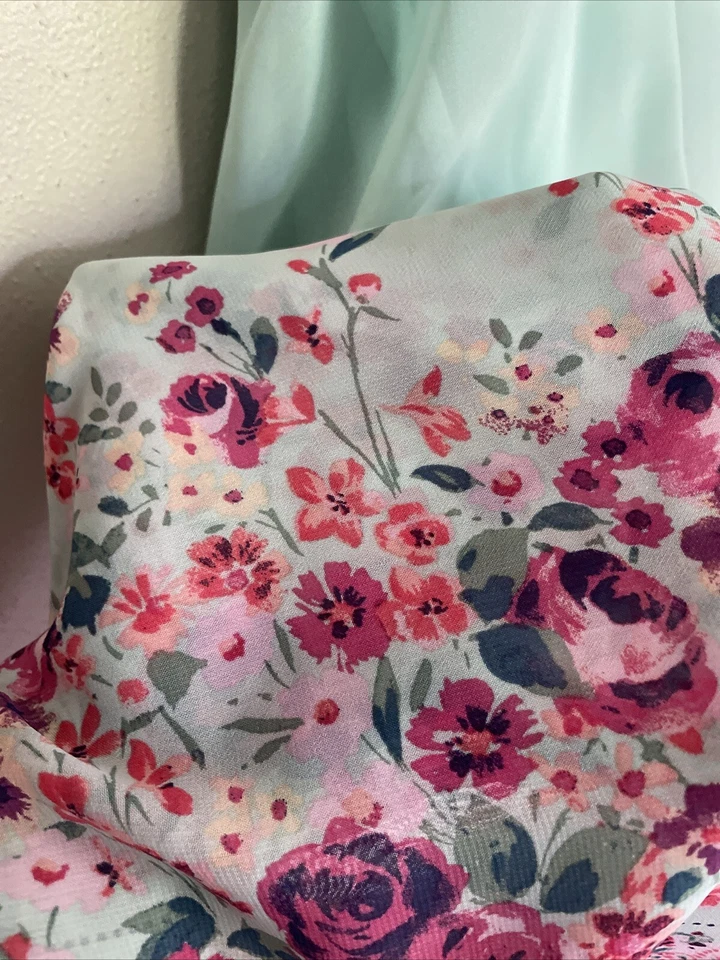 Vestido Rosa Violeta Niñas Verde Azulado Encaje Superpuesto Top Floral Dobladillo Alto Bajo XL 14/16 Foto 3 de 4