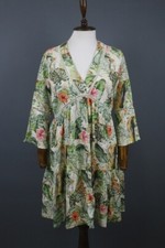 Princess Goes Hollywood Green 100% Linen 3/4 Sleeve Fit & Flare Dress Size 34