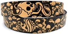SKULLS EMBOSSED MOTORCYCLE GENUINE COWHIDE LEATHER BELT SIZE 26-48 USA MADE