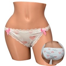 Sissy Girl Lace Trim Panties, Pink Hearts Bows, Cute Feminine Lingerie