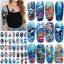 77 Sheets Temporary Tattoo for Women and Men, 17 Sheets Half Arm Shark Dolphin J