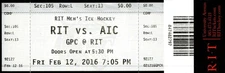 Rit Vs Aic, Februaty 12, 2017, University Arena, Hockey Ticket Stub