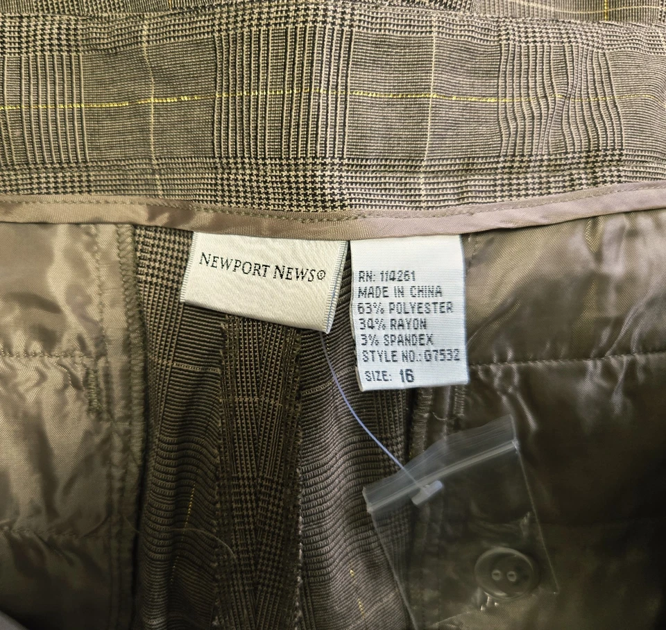 VTG Newport News Women's Brown Plaid Super Wide Leg Dress Pants Trousers 14 16 - Image 3 of 3