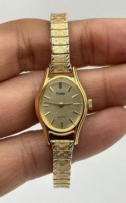 #ad PULSAR Gold Tone Quartz Watch Ladies PARTS REPAIR #7.6 $7.50