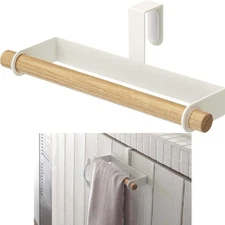 NEW Yamazaki Kitchen Towel Hanger Over the Door White Steel Wood Bathroom Tosca