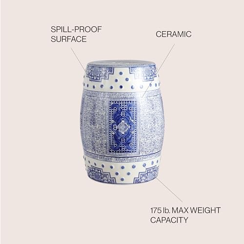  TBL1003A Acanthus 17.8" Chinoiserie Ceramic Drum Indoor/Outdoor Garden Stool, 