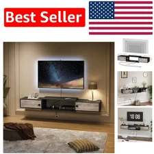 Modern Greige & Black Floating TV Stand with Power for Living Room Elegance