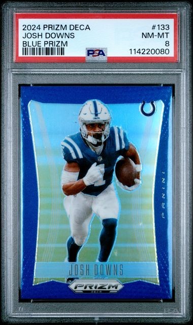 2024 PANINI PRIZM DECA #133 JOSH DOWNS BLUE PRIZM 102/149 PSA NM-MT 8