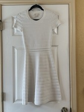 Michael Kors White Knit Striped Fit & Flare Dress Short Sleeve XXS