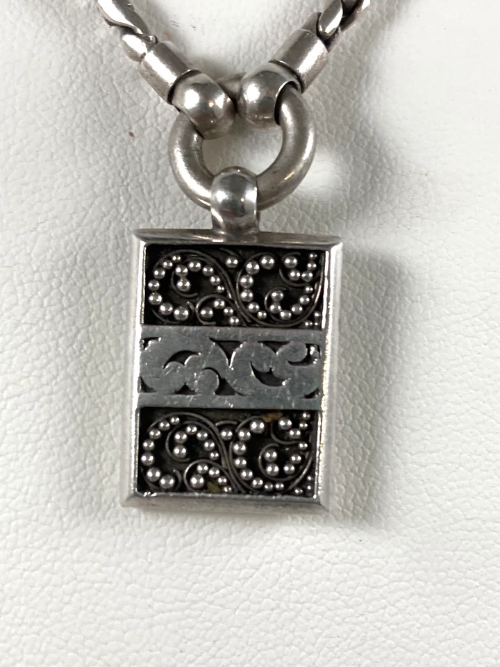 LOIS HILL STERLING SILVER SCROLLED PENDANT CHAIN TOGGLE NECKLACE 18in - Image 3 of 4